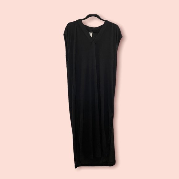 H&M Knit Midi Dress V-Neck Leg Slits Black Size Small - Picture 1 of 9